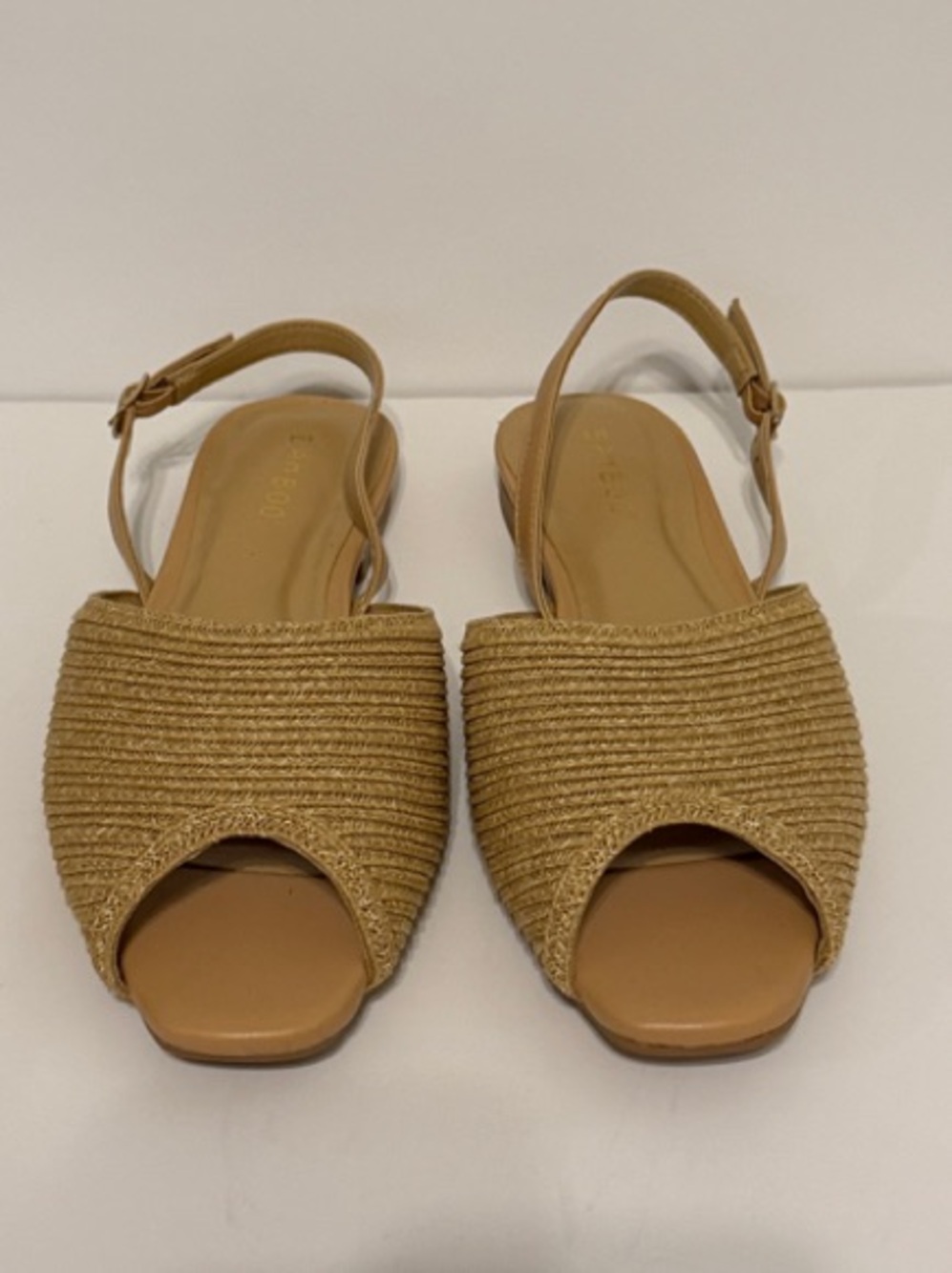 BAMBOO Braided Peep-Toe Slingback Sandals - Tan